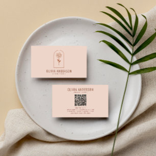 Moderne Boho QR Code Terracotta Bloemen Uniek Visitekaartje