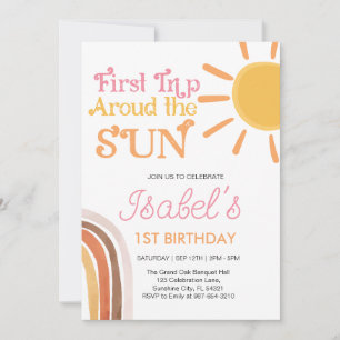 Moderne Boho Rainbow Eerste verjaardag, roze 1e Ge Kaart