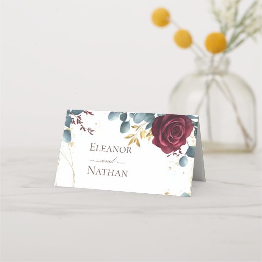 Moderne Boho Red Rose lente bruiloft Plaatskaartje (Achterkant)