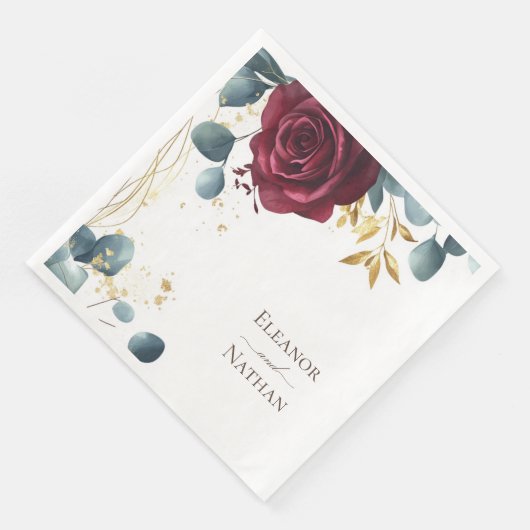 Moderne Boho Red Rose Waterverf Zomerbruiloft Servet (Hoek)