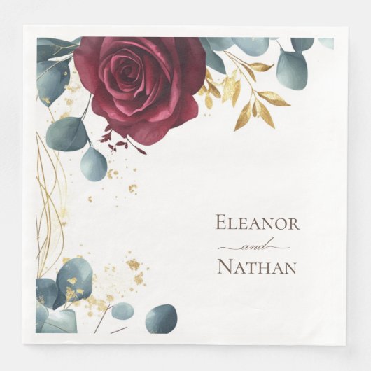 Moderne Boho Red Rose Waterverf Zomerbruiloft Servet (Voorkant)
