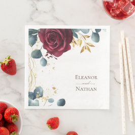 Moderne Boho Red Rose Waterverf Zomerbruiloft Servet