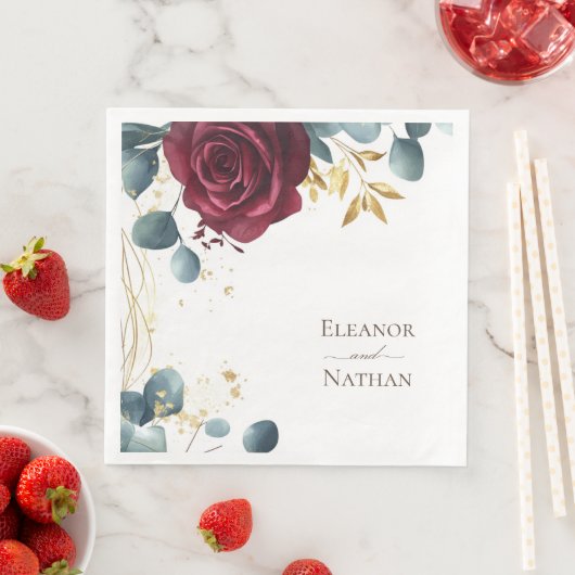 Moderne Boho Red Rose Waterverf Zomerbruiloft Servet (Insitu)