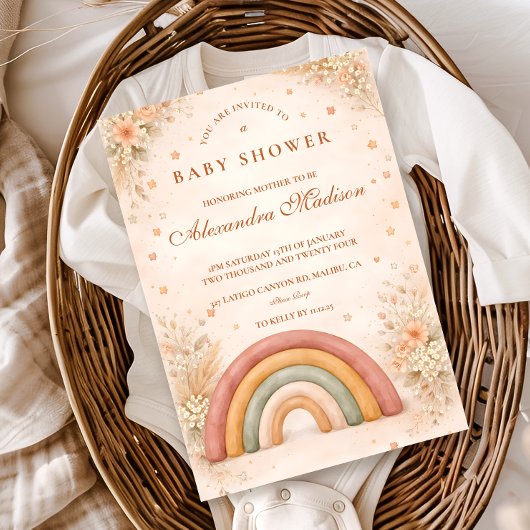 Moderne Boho Regenboog Baby Shower Kaart