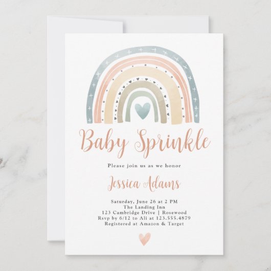 Moderne Boho Regenboog Baby Sprinkle Kaart (Voorkant)