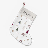 Moderne Boho Regenboog en Hart Print Kleine Kerstsok (Voorkant (Hangend))