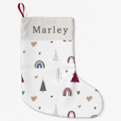 Moderne Boho Regenboog en Hart Print Kleine Kerstsok (Voorkant)