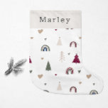 Moderne Boho Regenboog en Hart Print Kleine Kerstsok<br><div class="desc">Vier de vreugde van het seizoen met deze moderne boho regenboog en hart print kleine kerstkous. Het unieke kerstpatroon creëer is een vleugje charme en individualiteit. Het eenvoudige ontwerp is voorzien van klassieke boheemse regenbogen, harten en bomen die een grillige wintersfeer oproepen. Met een schone en eenvoudige neutrale lay-out legt...</div>