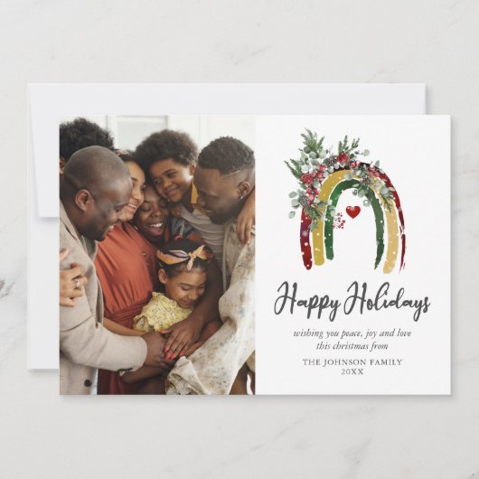 Moderne Boho Regenboog Foto Kerst Vakantiekaart Feestdagenkaart (Voorkant)