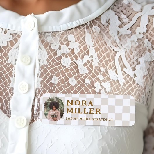 Moderne Boho Retro  geruit patroonfoto Naamplaatje