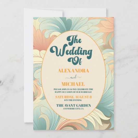 Moderne Boho Retro Kleurrijke Bloemen Bruiloft Kaart (Voorkant)