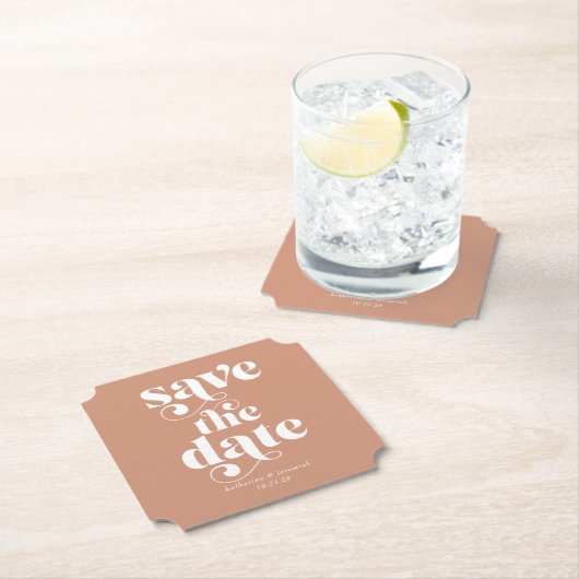Moderne Boho Retro Typografie Huwelijk Save the Da Kartonnen Onderzetters (Insitu)