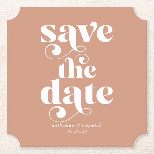 Moderne Boho Retro Typografie Huwelijk Save the Da Kartonnen Onderzetters (Voorkant)