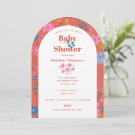Moderne Boho Rode Bloem Wilde Bloemen Baby Shower Kaart