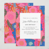 Moderne Boho Rode Bloemen 60e Verjaardagsfeestje Kaart (Voorkant / Achterkant)