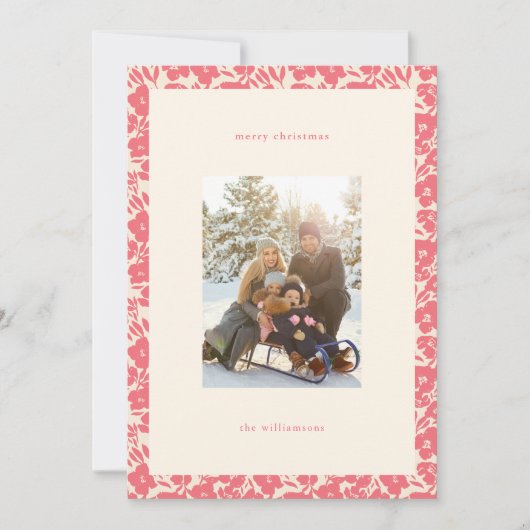 Moderne Boho Rode Bloemen Elegante Kerstfoto Feestdagenkaart (Voorkant)