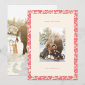 Moderne Boho Rode Bloemen Elegante Kerstfoto Feestdagenkaart (Voorkant / Achterkant)