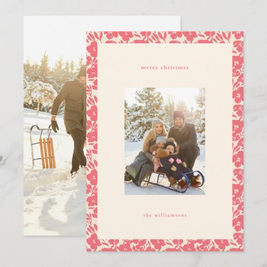 Moderne Boho Rode Bloemen Elegante Kerstfoto Feestdagenkaart (Voorkant / Achterkant)