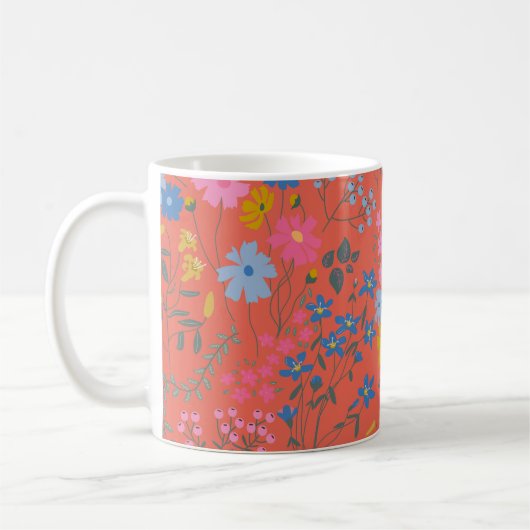 Moderne Boho Rode Bloemige Wilde Bloemen Koffiemok (Links)