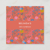 Moderne Boho Rode Bloemige Wilde Bloemen QR Code Vierkante Visitekaartje (Voorkant)