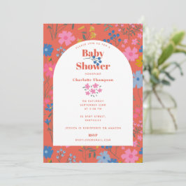Moderne Boho Rode Bloemrijke Wilde Bloemen Baby Sh Kaart
