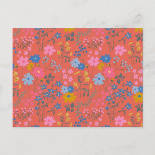 Moderne Boho Rode Bloemrijke Wilde Bloemen Briefkaart (Voorkant)