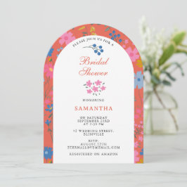 Moderne Boho Rode Bloemrijke Wilde Bloemen Bruilof Kaart