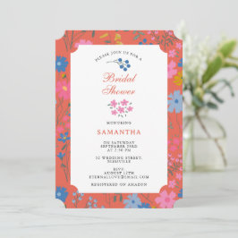 Moderne Boho Rode Bloemrijke Wilde Bloemen Bruilof Kaart
