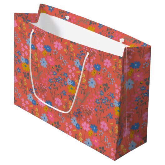 Moderne Boho Rode Bloemrijke Wilde Bloemen Groot Cadeauzakje (Voorkant Gekanteld)