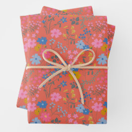 Moderne Boho Rode Bloemrijke Wilde Bloemen Inpakpapier Vel