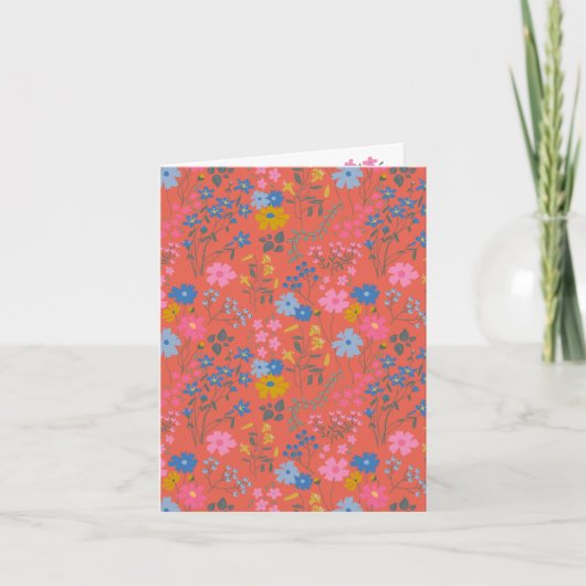 Moderne Boho Rode Bloemrijke Wilde Bloemen Kaart (Voorkant)