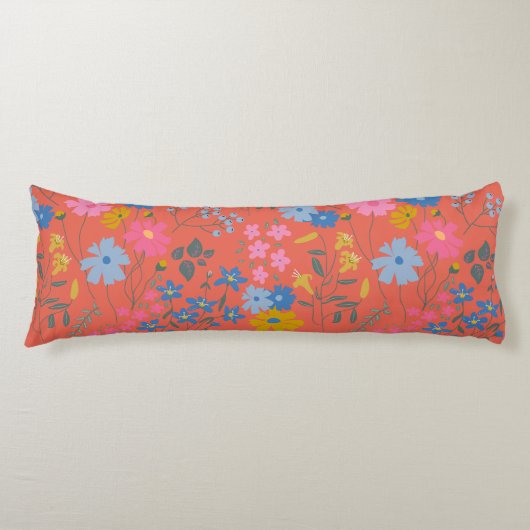 Moderne Boho Rode Bloemrijke Wilde Bloemen Lichaamskussen (Voorkant)
