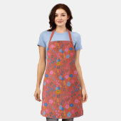 Moderne Boho Rode Bloemrijke Wilde Bloemen Schort (Gedragen)
