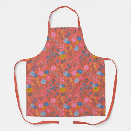 Moderne Boho Rode Bloemrijke Wilde Bloemen Schort (Voorkant)
