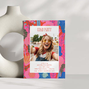 Moderne Boho Rode Bloemstuk Afstudeerfeest Foto Kaart