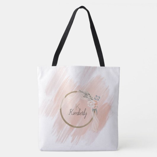 Moderne Boho Roze Bloem Initialen Naam Monogram Sc Tote Bag (Voorkant)