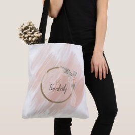 Moderne Boho Roze Bloem Initialen Naam Monogram Sc Tote Bag