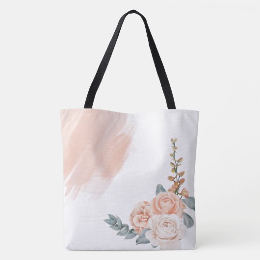 Moderne Boho Roze Bloem Initialen Naam Monogram Tote Bag (Achterkant)