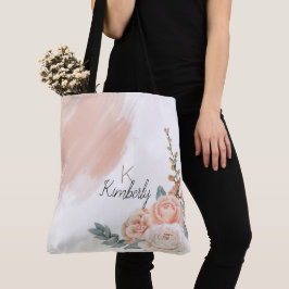 Moderne Boho Roze Bloem Initialen Naam Monogram Tote Bag