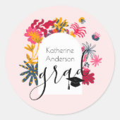 Moderne Boho Roze Bloemboog Afstuderen Uitnodigen Ronde Sticker (Voorkant)