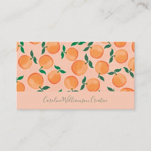 Moderne Boho Roze Citrus Sinaasappels Fruit Script Visitekaartje (Voorkant)
