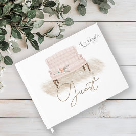 Moderne Boho Roze Elegante Bloemachtige Trouwgastb Gastenboek