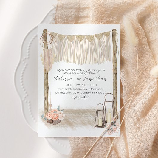 Moderne Boho Roze Elegante Bloemige Bruiloft Kaart