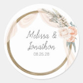 Moderne Boho Roze Elegante Bloemige Bruiloft Ronde Sticker (Voorkant)