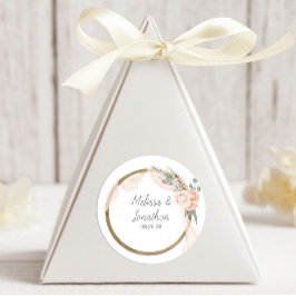 Moderne Boho Roze Elegante Bloemige Bruiloft Ronde Sticker