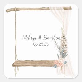 Moderne Boho Roze Elegante Bloemige Bruiloft Vierkante Sticker