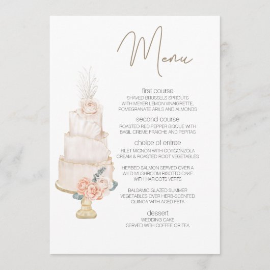 Moderne Boho Roze Elegante Bloemige Trouwmenu Menu (Voorkant)