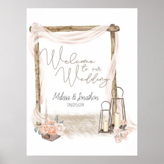 Moderne Boho Roze Elegante Bloemige Trouwposter Poster (Voorkant)