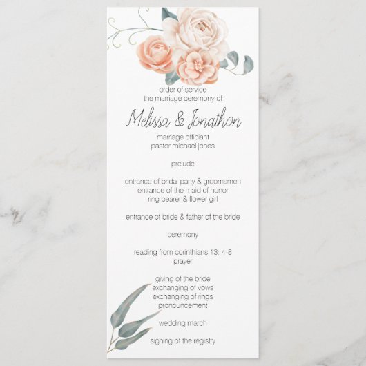 Moderne Boho Roze Elegante Bloemige Trouwprogramma Programmakaart (Voorkant)