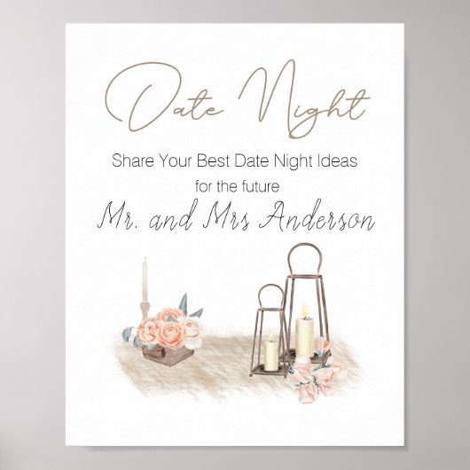 Moderne Boho Roze Elegante Bloemrijke Date Night B Poster (Voorkant)